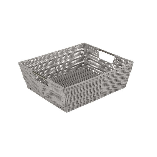 Simplify Large Shelf Storage Rattan Tote Basket in Grey