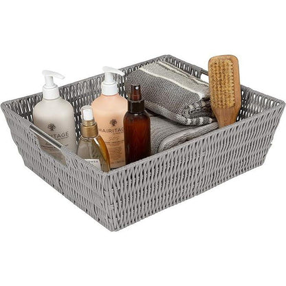 Simplify Large Shelf Storage Rattan Tote Basket in Grey