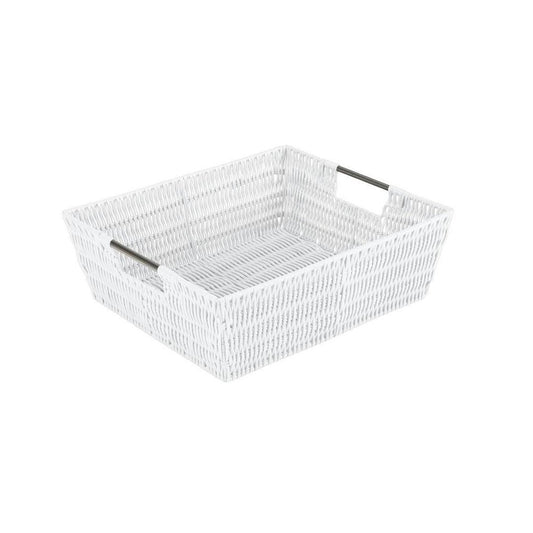 Simplify Large Shelf Storage Rattan Tote Basket in White