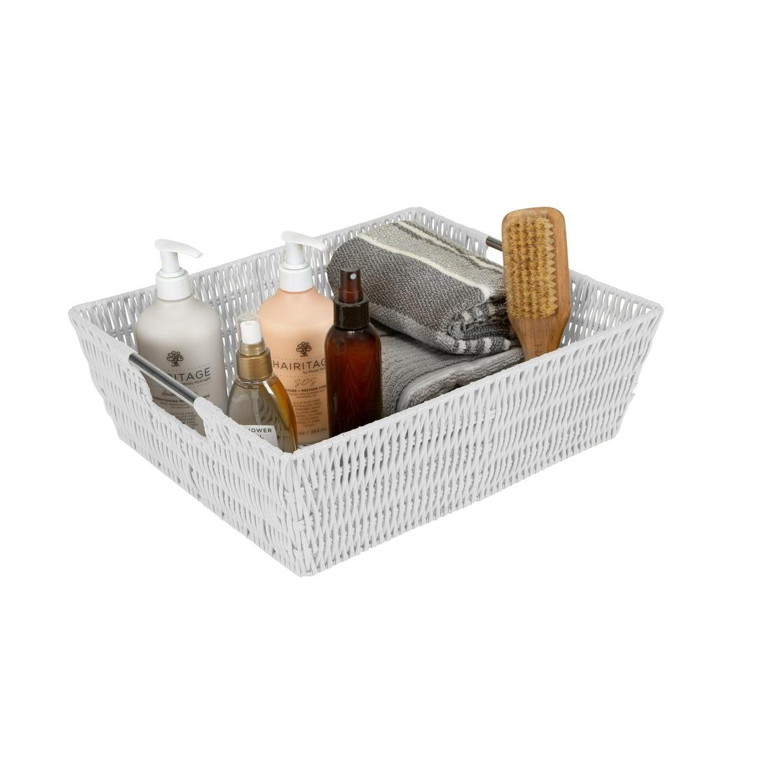 Simplify Large Shelf Storage Rattan Tote Basket in White