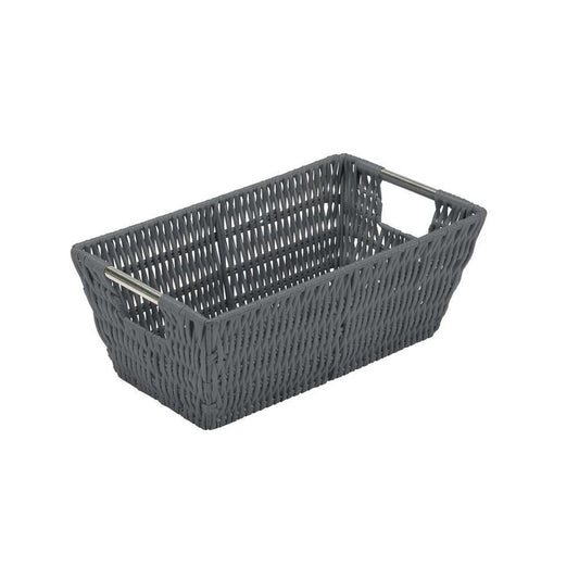 Simplify Small Shelf Rattan Tote Storage Basket in Charcoal