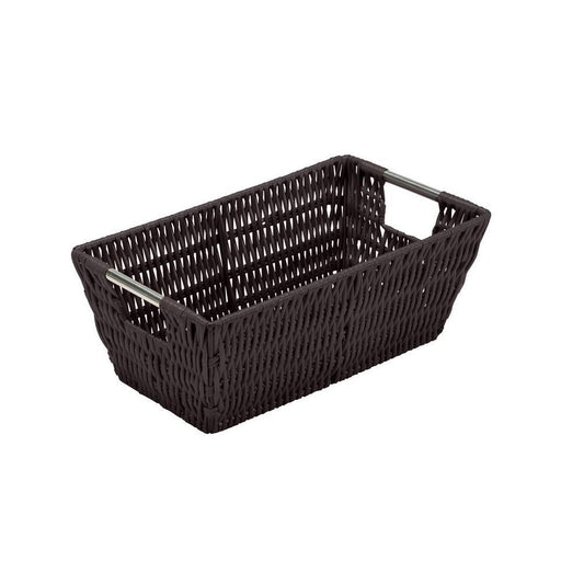 Simplify Small Shelf Rattan Tote Storage Basket in Chocolate