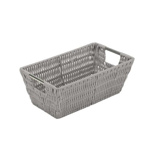 Simplify Small Shelf Storage Rattan Tote Basket in Grey