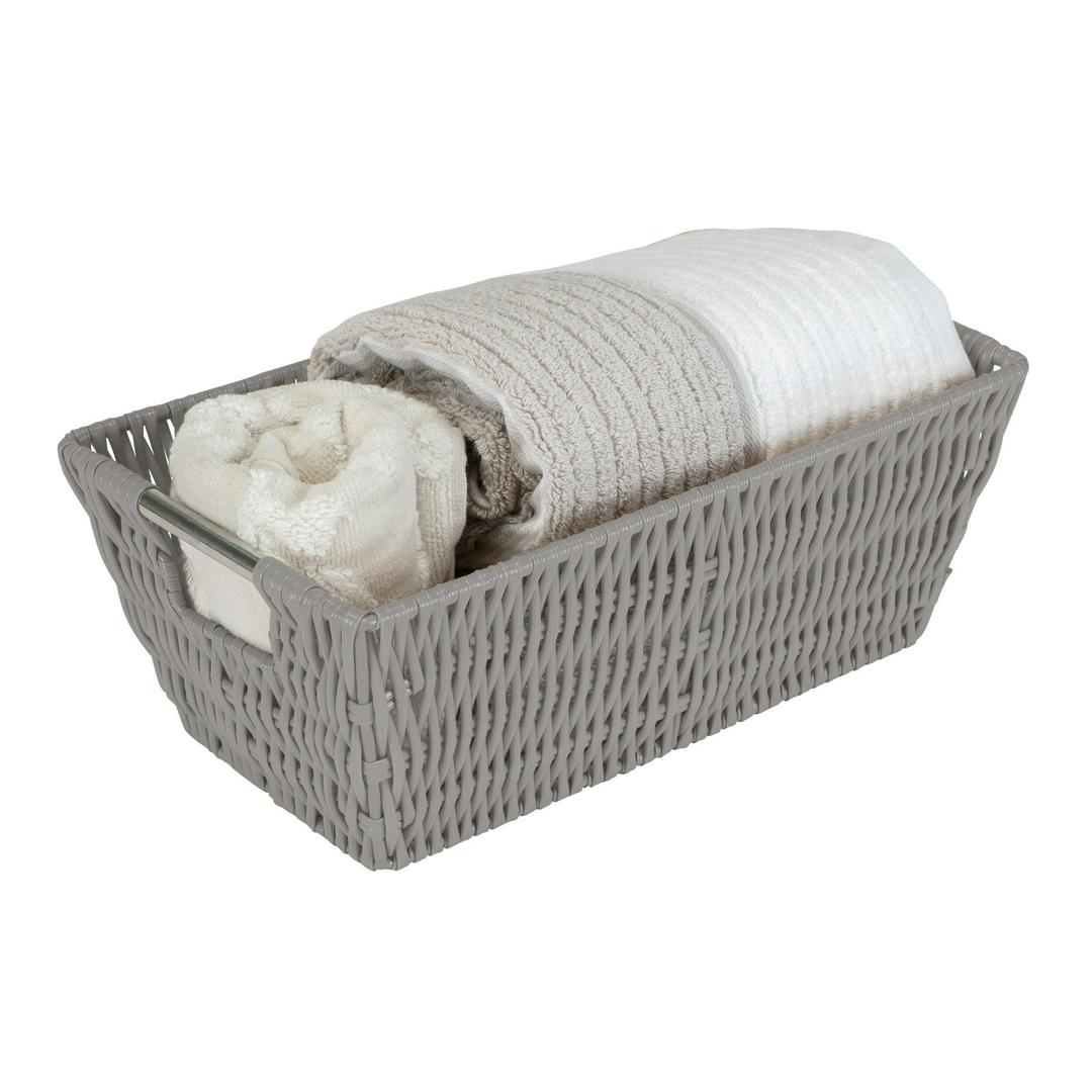 Simplify Small Shelf Storage Rattan Tote Basket in Grey