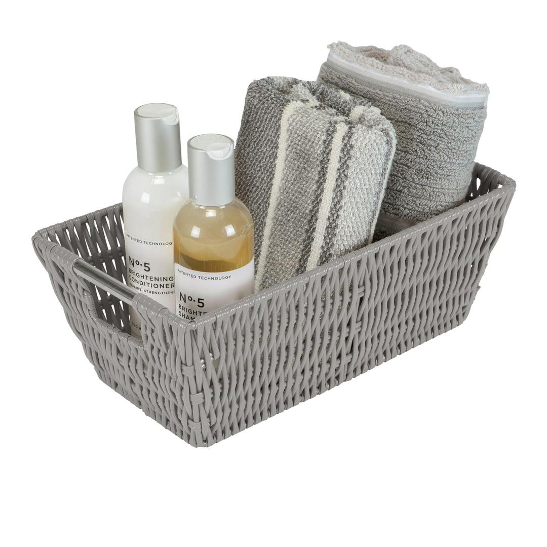 Simplify Small Shelf Storage Rattan Tote Basket in Grey