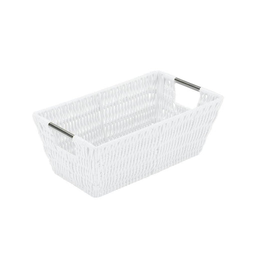 Simplify Small Shelf Rattan Tote Storage Basket in White