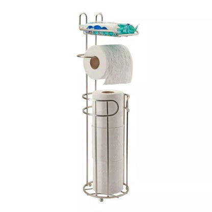 Bath Bliss Round Wire Toilet Tissue Reserve with Dispenser and Phone Shelf | Satin