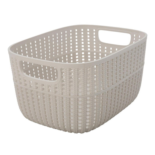 Simplify 2 Tone Sailor Knot Plastic Storage Tote | Decorative Basket | Closet Organization | De-clutter | Accessories | Toys | Bathroom Organization | Medium | Ivory