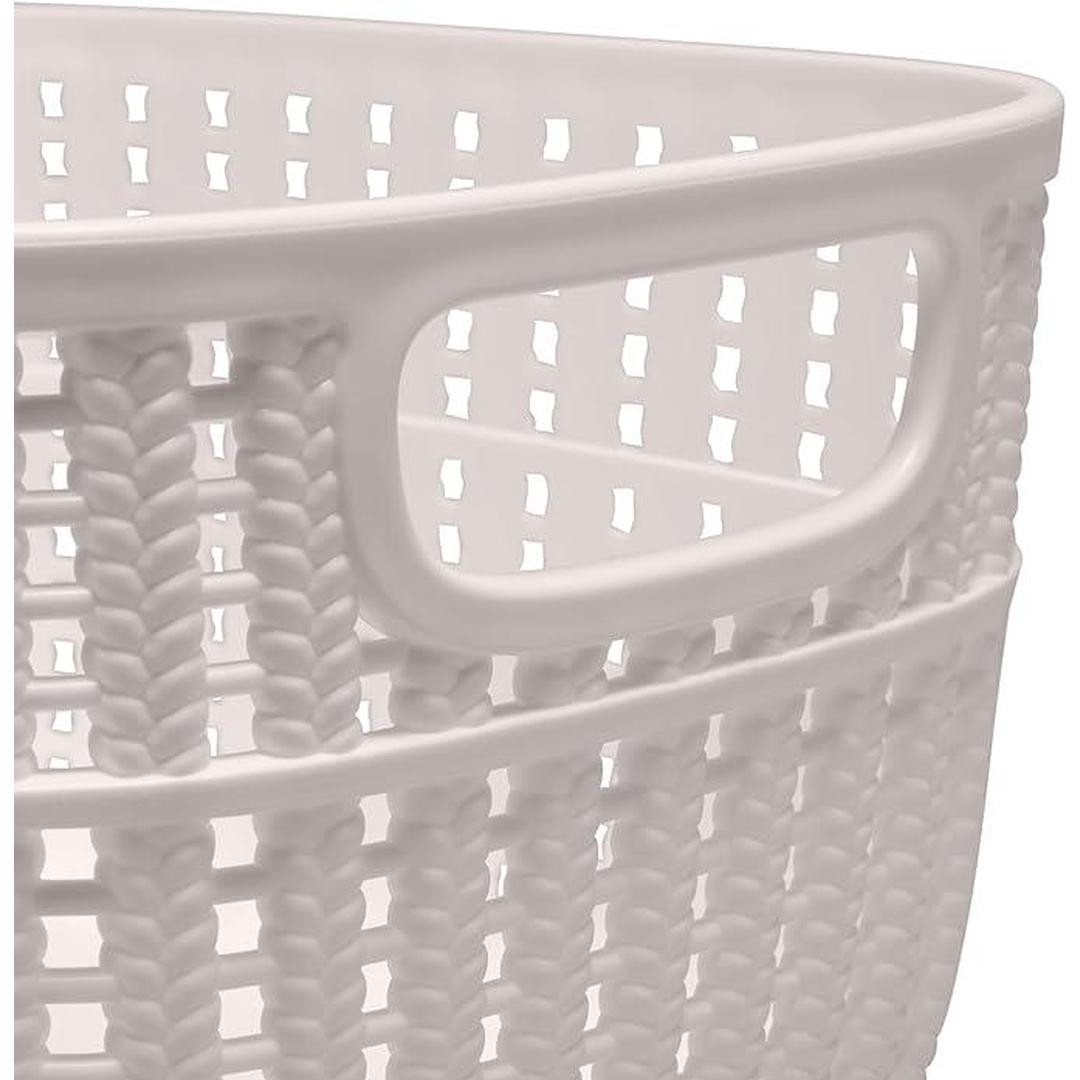 Simplify 2 Tone Sailor Knot Plastic Storage Tote | Decorative Basket | Closet Organization | De-clutter | Accessories | Toys | Bathroom Organization | Medium | Ivory