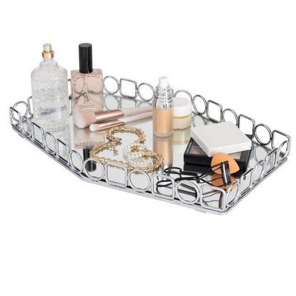 Home Details Circles & Squares Large Mirror Vanity Tray, Chrome
