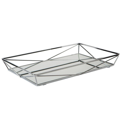 Home Details Large Geometric Mirrored Vanity Tray | Dimensions: 15.75"x 11"x 2.1" | Chrome | Home Organization | Perfect for Vanity or Dresser | Glass Base