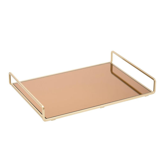 Home Details 11" x 15.75" Rectangular Classic Design Mirror Vanity Tray, Gold