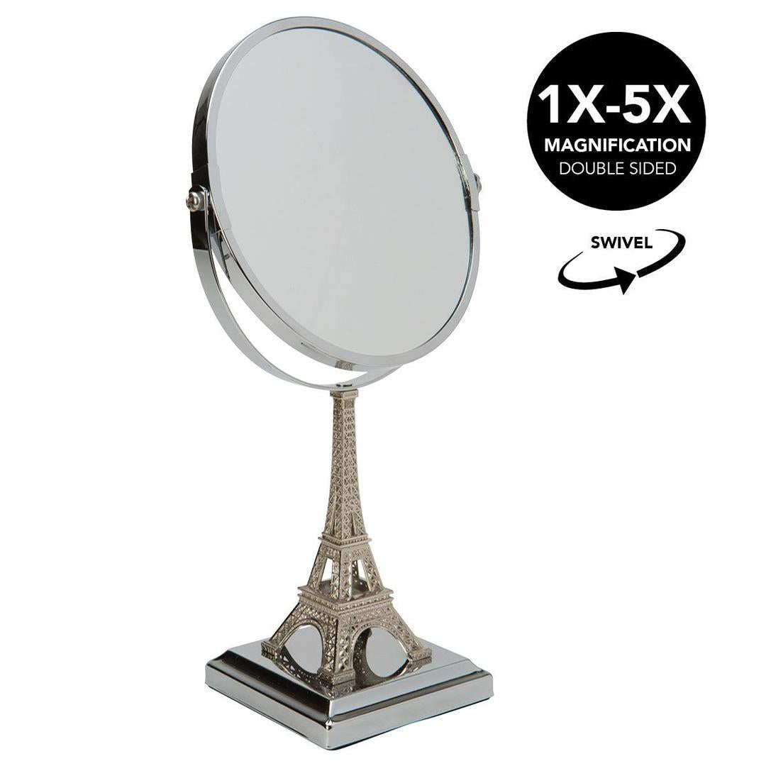 7" Double Sided Swivel Eiffel Tower Vanity Mirror - 1x-5x Magnification 