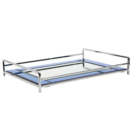 Home Details Mirrored Vanity Tray Makeup Organizer, Blue