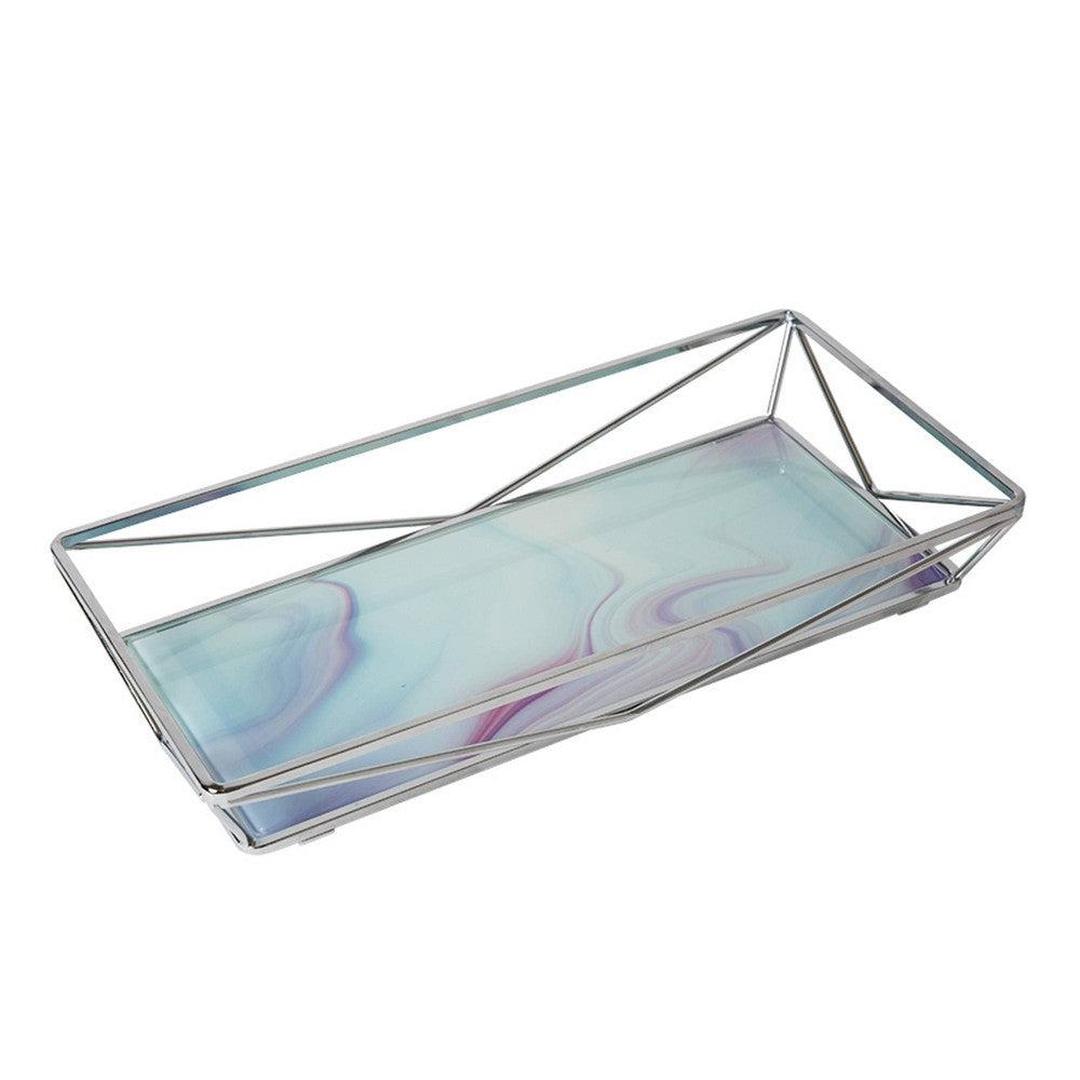 Home Details Marble Metallic Agate Design Geometric Vanity Tray Makeup Organizer in Chrome