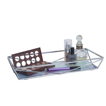 Home Details Marble Metallic Agate Design Geometric Vanity Tray Makeup Organizer in Chrome