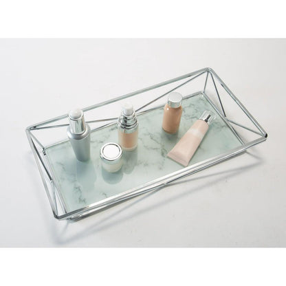 Marble Tempered Glass Rectangular Vanity Tray in Chrome