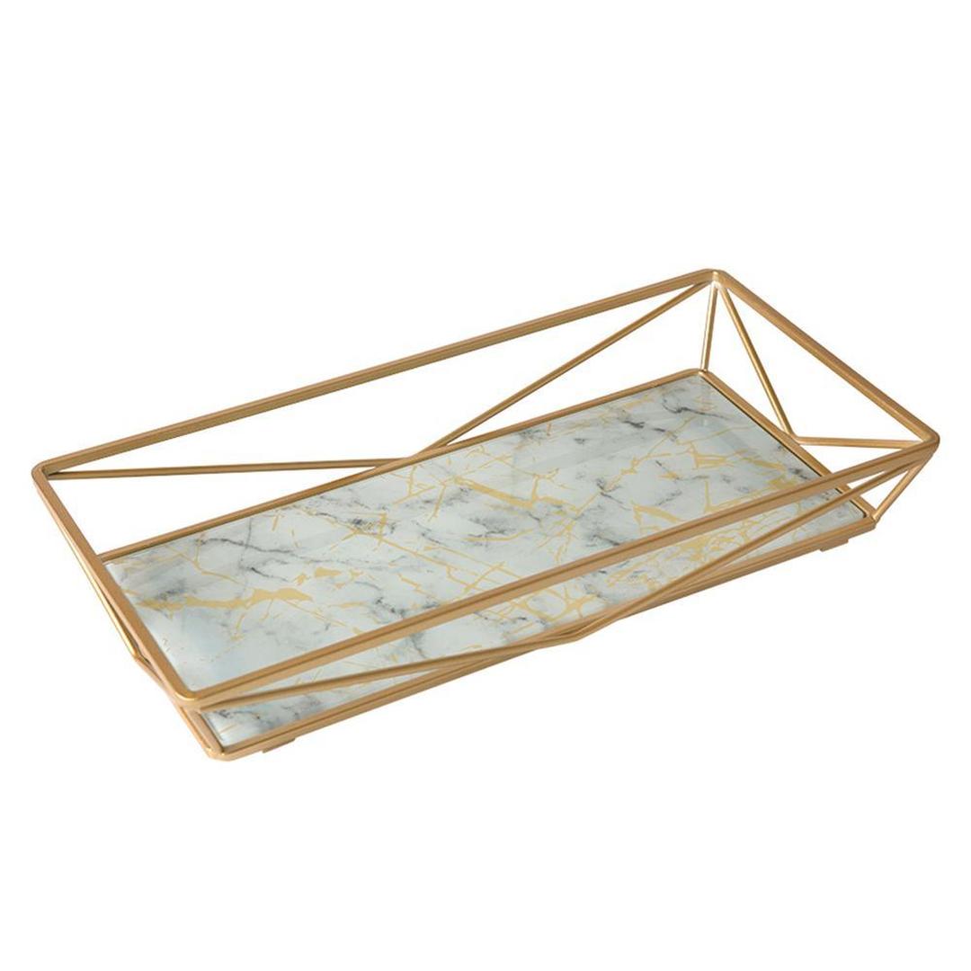 Home Details Marble Agate Design Geometric Vanity Tray in Gold