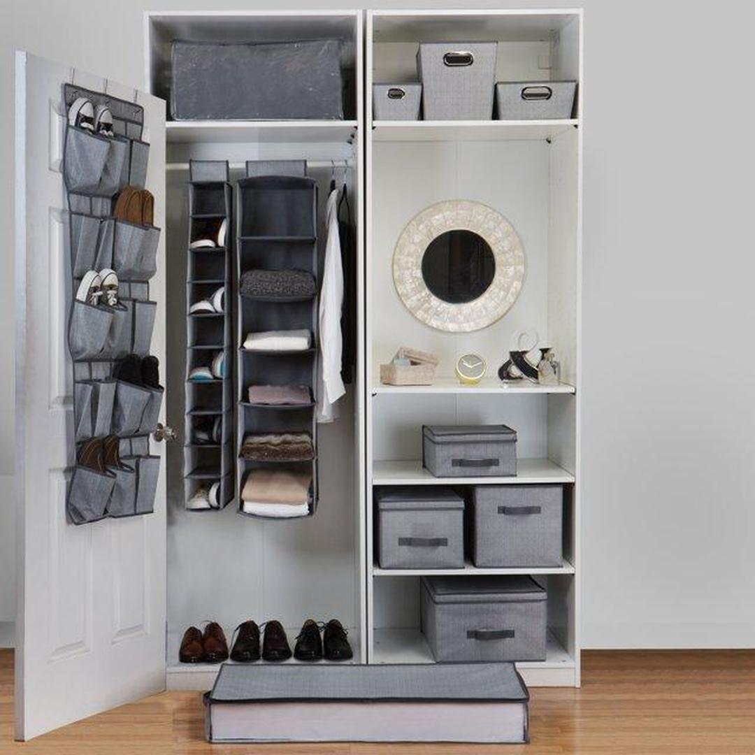 Simplify 20-Pocket Nonwoven Shoe Organizers, Closet Storage, Gray