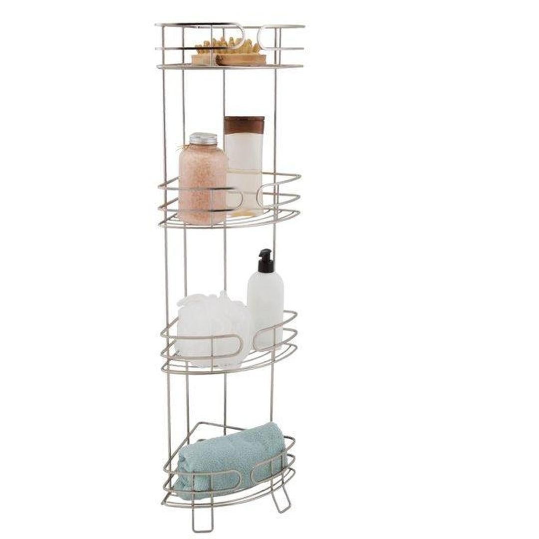 Bath Bliss Park Avenue 4 Tier Corner Spa Tower Freestanding Shelves in Satin Steel