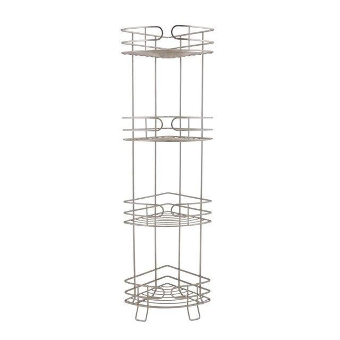 Bath Bliss Park Avenue 4 Tier Corner Spa Tower Freestanding Shelves in Satin Steel