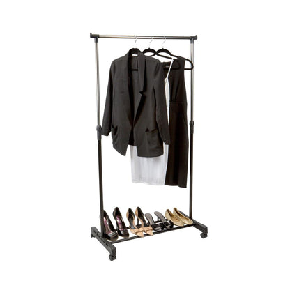 Simplify Double Tier Adjustable Height Rolling Garment Rack | Metal | Black and Silver