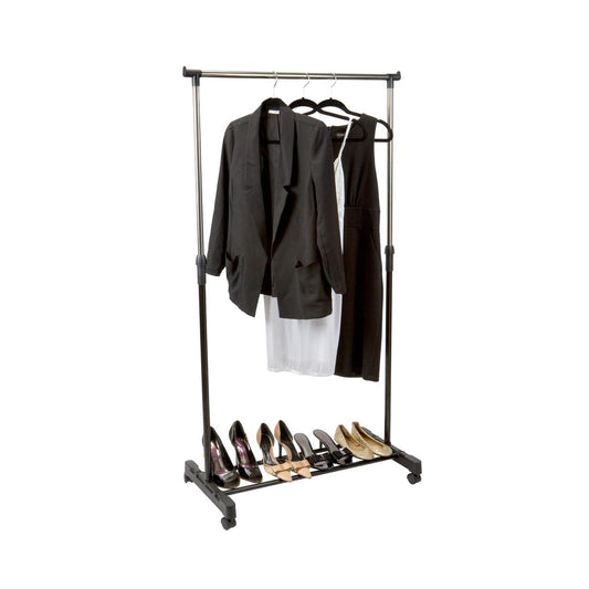 Simplify Double Tier Adjustable Height Rolling Garment Rack | Metal | Black and Silver