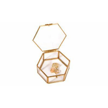 Kennedy International Jewelry Boxes and Organizers - Goldtone Opaque Hexagon Glass Keepsake Box