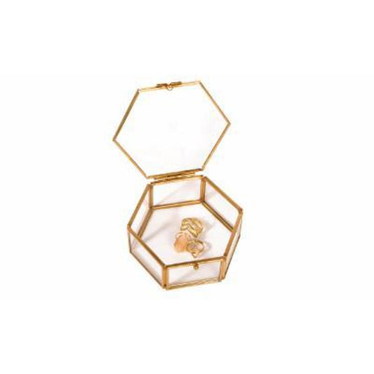 Kennedy International Jewelry Boxes and Organizers - Goldtone Opaque Hexagon Glass Keepsake Box