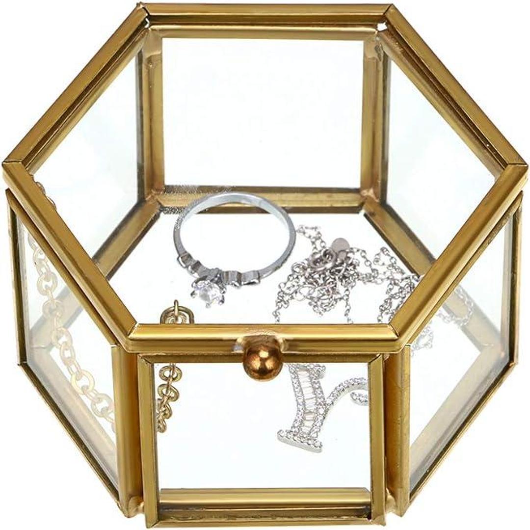 Kennedy International Jewelry Boxes and Organizers - Goldtone Opaque Hexagon Glass Keepsake Box