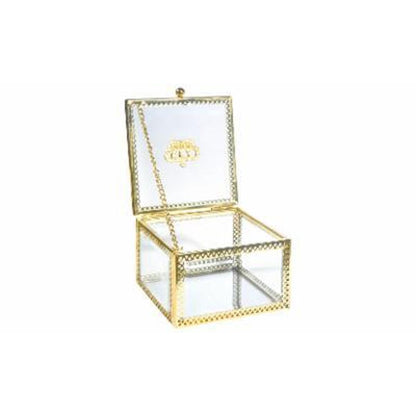 Home Details Small Square Beveled Glass Jewelry Box in Gold