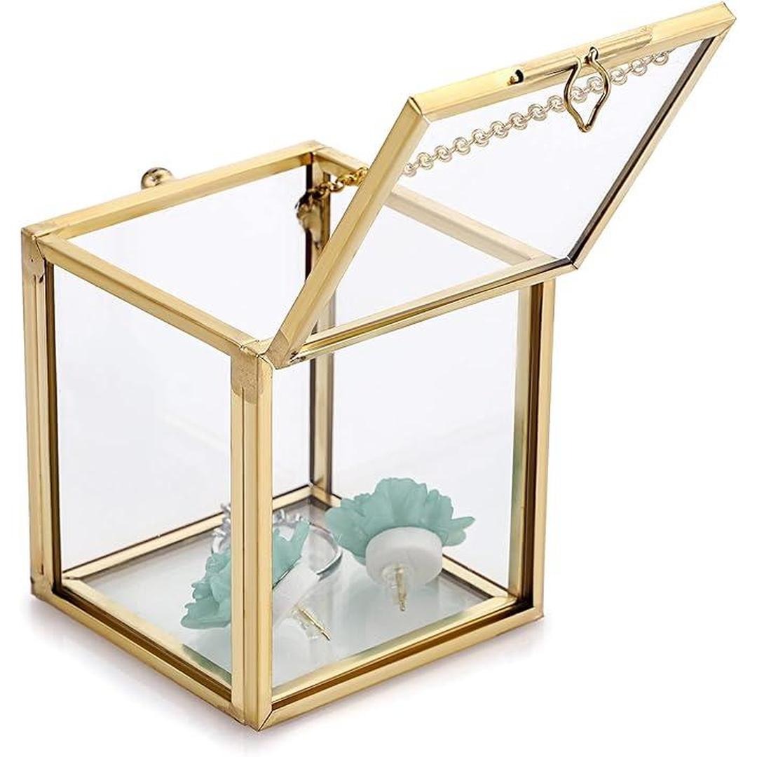 Home Details Small Square Beveled Glass Jewelry Box in Gold