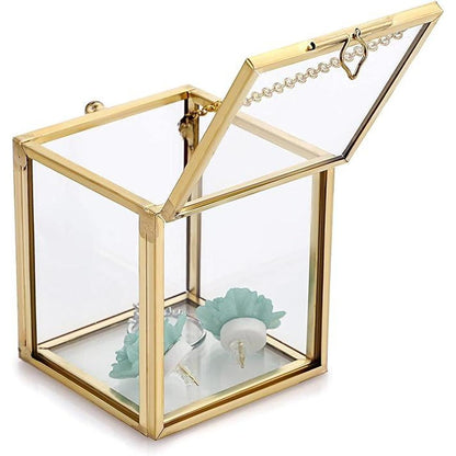 Home Details Small Square Beveled Glass Jewelry Box in Gold