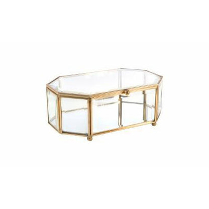 Home Details Vintage Mirrored Bottom Octagonal Glass Keepsake Box in Gold