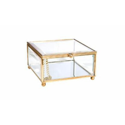Home Details Vintage Mirrored Bottom Medium Unisex Glass Keepsake Box in Gold
