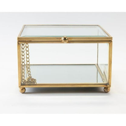 Home Details Vintage Mirrored Bottom Medium Unisex Glass Keepsake Box in Gold