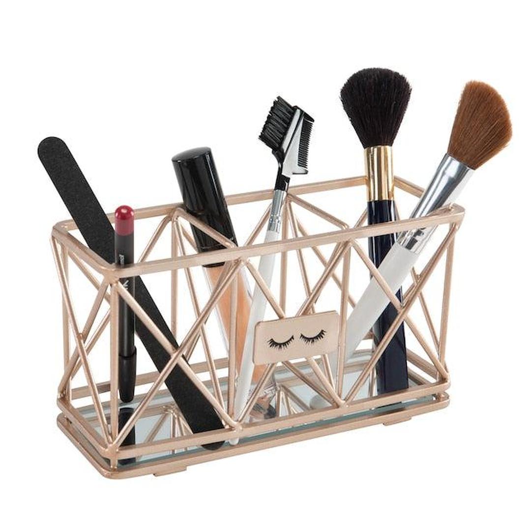 Home Details 3 Compartment Cosmetic Makeup Brush Pencil Holder Rose Gold