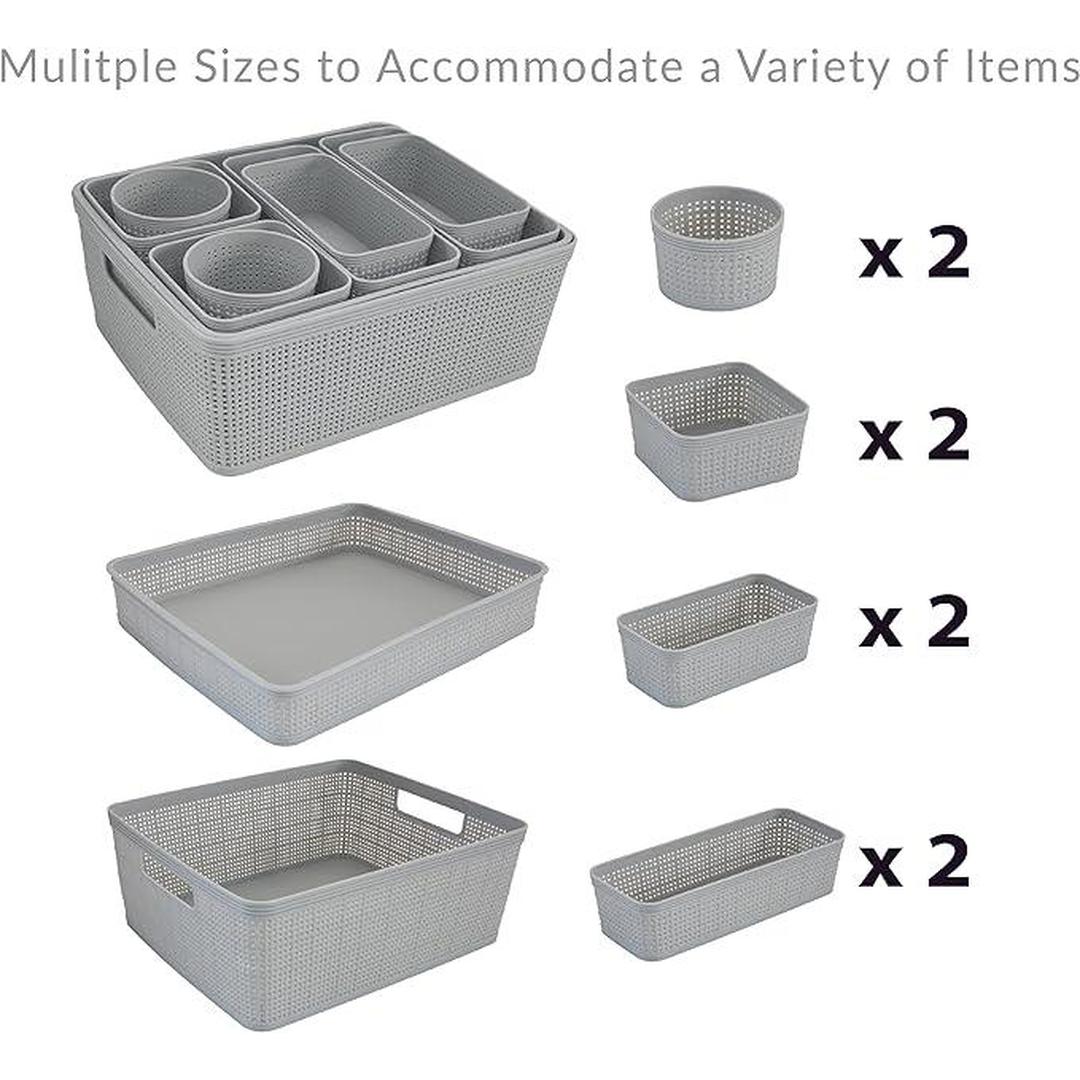 Simplify 10 Piece Organizing Set | Multiple Size Bins | Storage Baskets | Grey