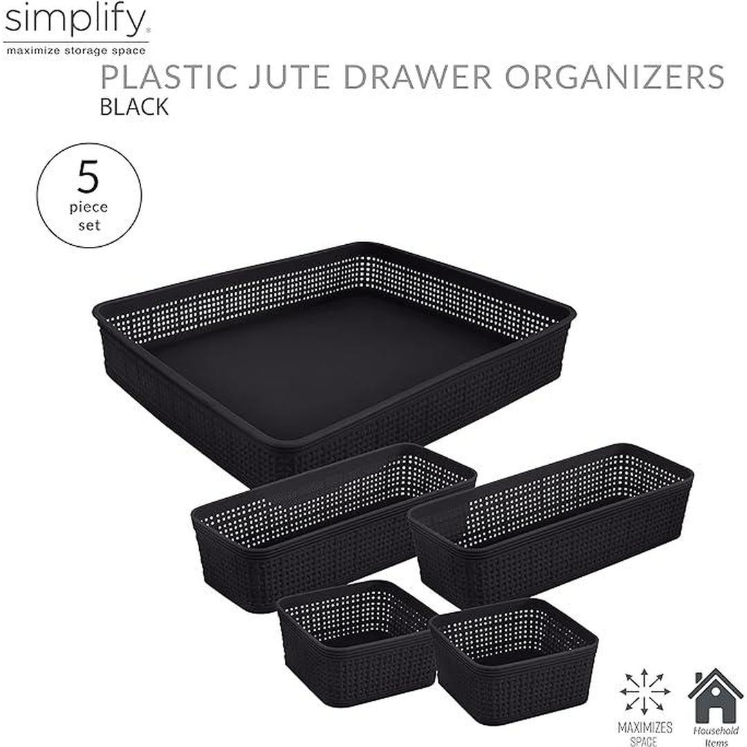 Simplify 5 Piece Organizing Set | Multiple Size Bins | Black