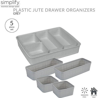 Simplify 5 Piece Organizing Set | Multiple Size Bins | Grey