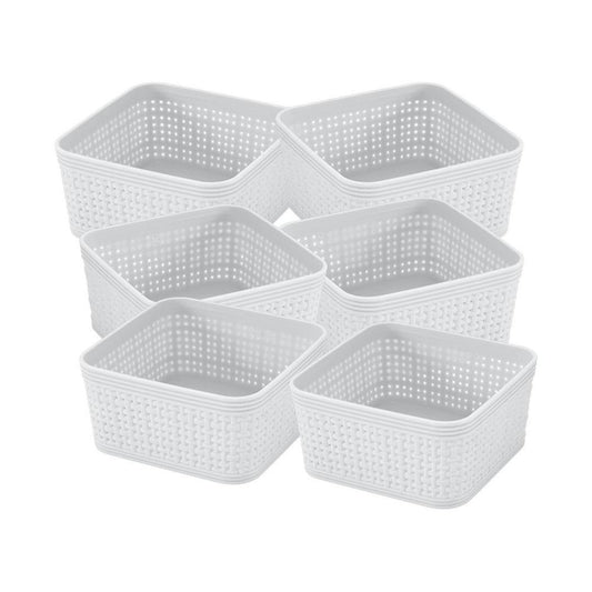 Simplify 6 Pack Plastic Organizing Storage Basket Set, White