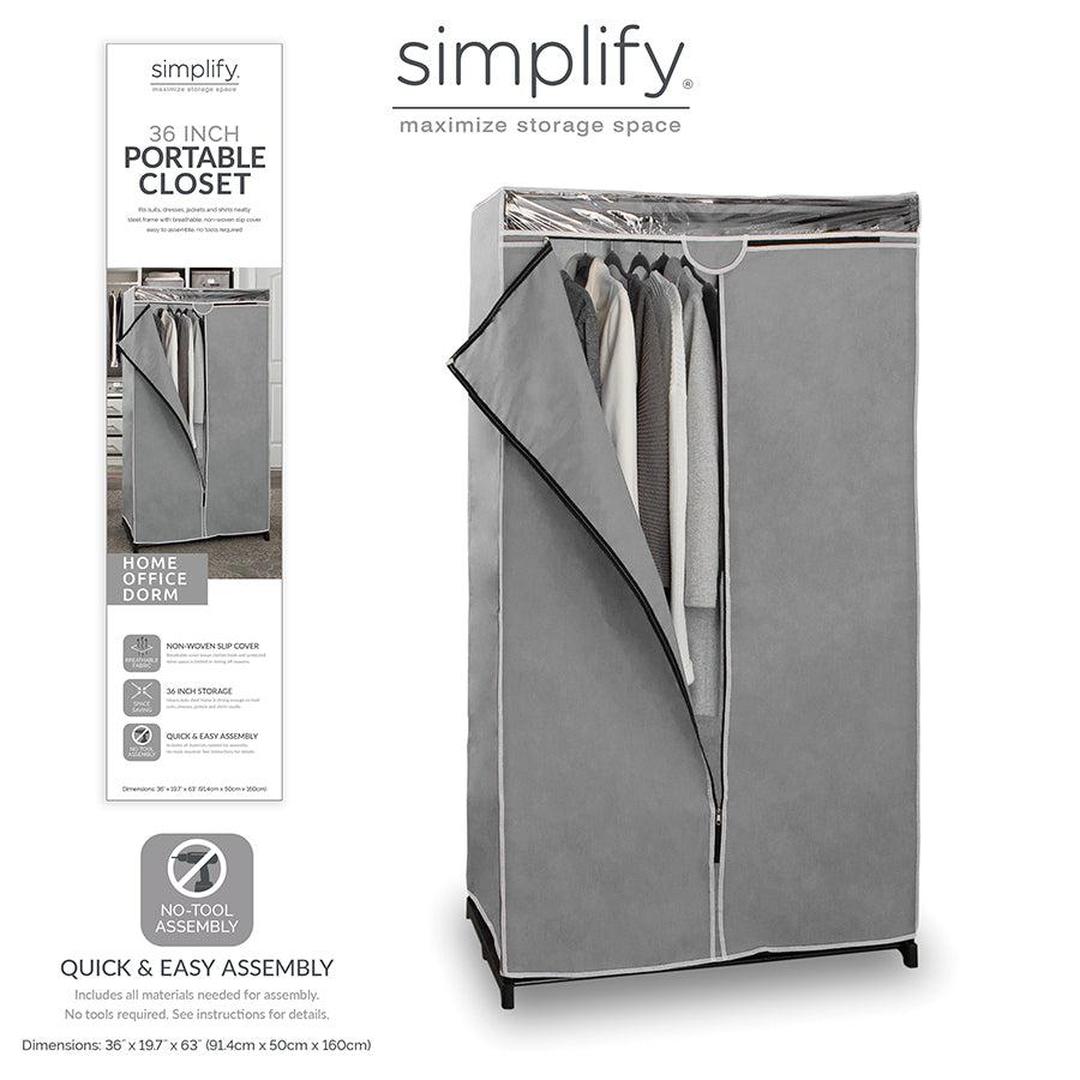 Simplify 36" Wide Portable Storage Closet in Grey, 63" x 36" x 19"