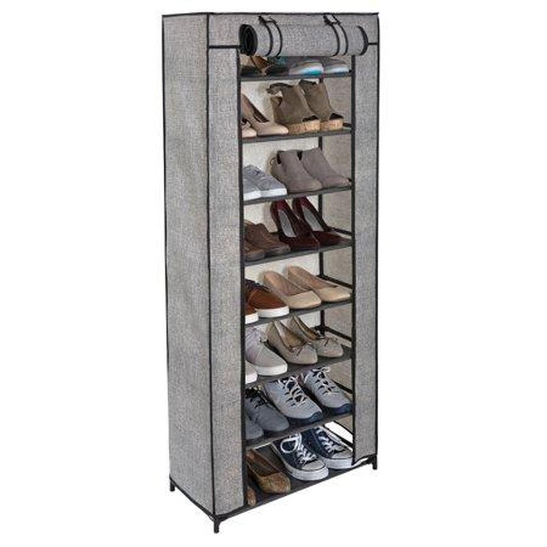 Simplify 8 Tier Shoe Storage Closet Organizer Rack with Cover | Free Standing | Holds 24 Pairs | Black