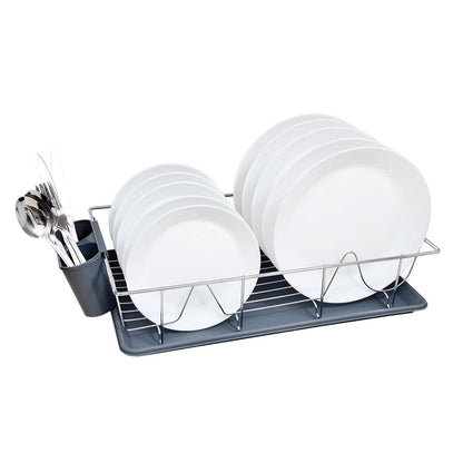 Kitchen Details 3 Piece Chrome Dishrack with Tray in Grey, 18.9" x 11.81" x 3.94"