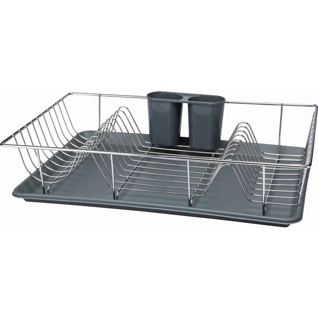 Kitchen Details 3 Piece Chrome Dishrack with Tray in Grey, 18.9" x 11.81" x 3.94"