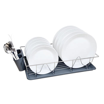 Kitchen Details 3 Piece Chrome Dishrack with Tray in Grey, 18.9" x 11.81" x 3.94"