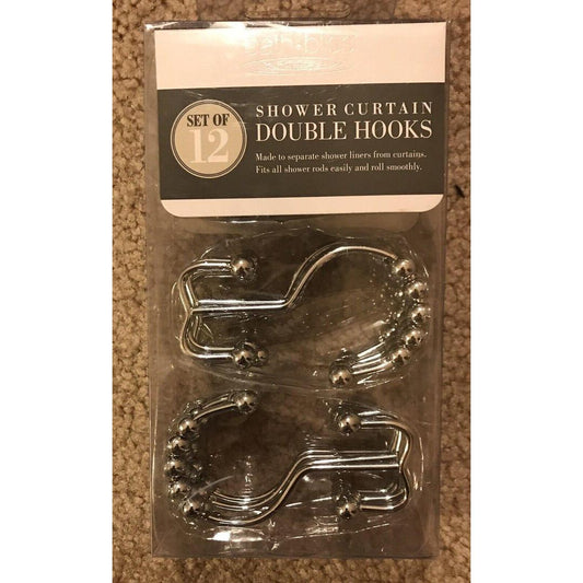 Set of 12 Chrome Double Roller Glide Shower Curtain Hooks Rings - Rust-Resistant Metal