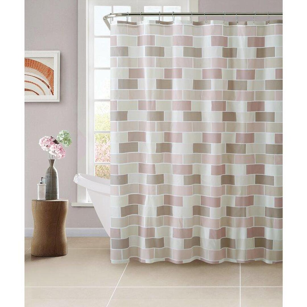 Bath Bliss Beige Tile PEVA Shower Curtain, 0.16" x 70"