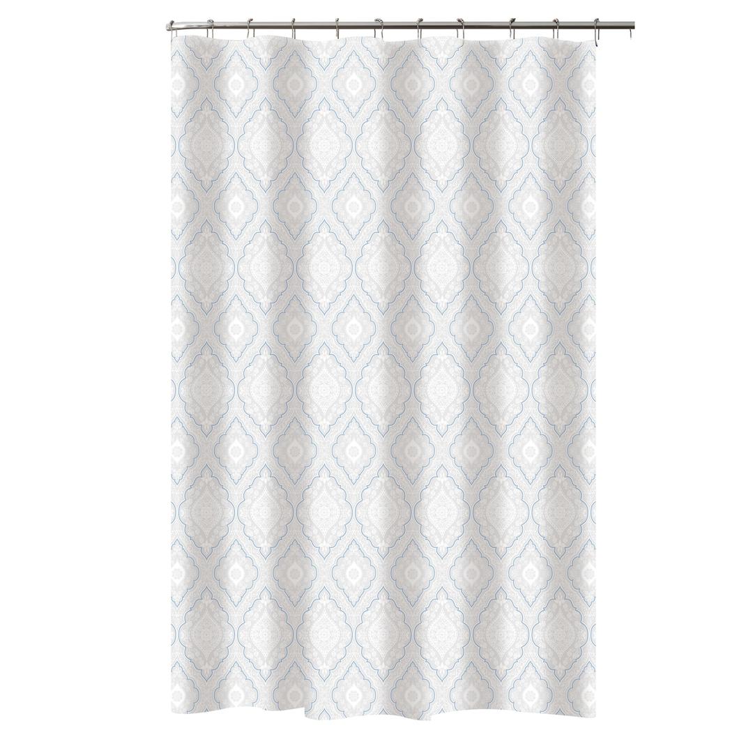 Bath Bliss White/Blue Moroccan Design PE and EVA Shower Curtain, 70" x 72"