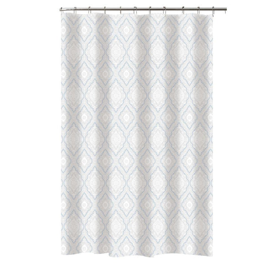 Bath Bliss White/Blue Moroccan Design PE and EVA Shower Curtain, 70" x 72"